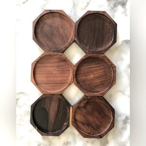 Octagon Walnut Wood Coaster Set of 6